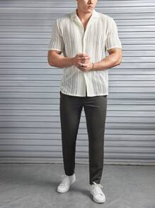 Manfinity VCAY Camisa de botones unicolor para hombre, atuendo de playa - Beis - Ver 5