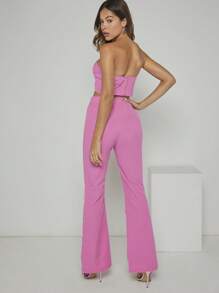 SHEIN Unity Bustier Tube Top & Ruched Pants Two Pieces Set - Pink - View 2