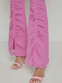 SHEIN Unity Bustier Tube Top & Ruched Pants Two Pieces Set - Pink - View 4