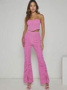SHEIN Unity Bustier Tube Top & Ruched Pants Two Pieces Set - Pink - View 5
