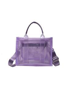 字母圖案托特包雙把手PVC - 紫色 - 查看 2