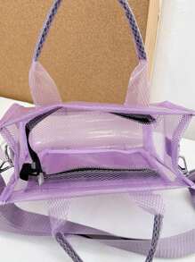 字母圖案托特包雙把手PVC - 紫色 - 查看 4