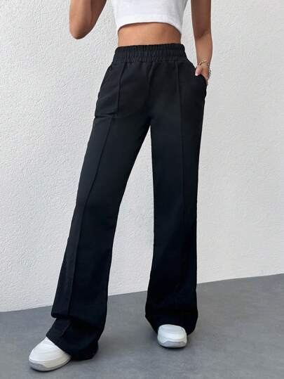 EURMUSE Solid Elastic Waist Sweatpants