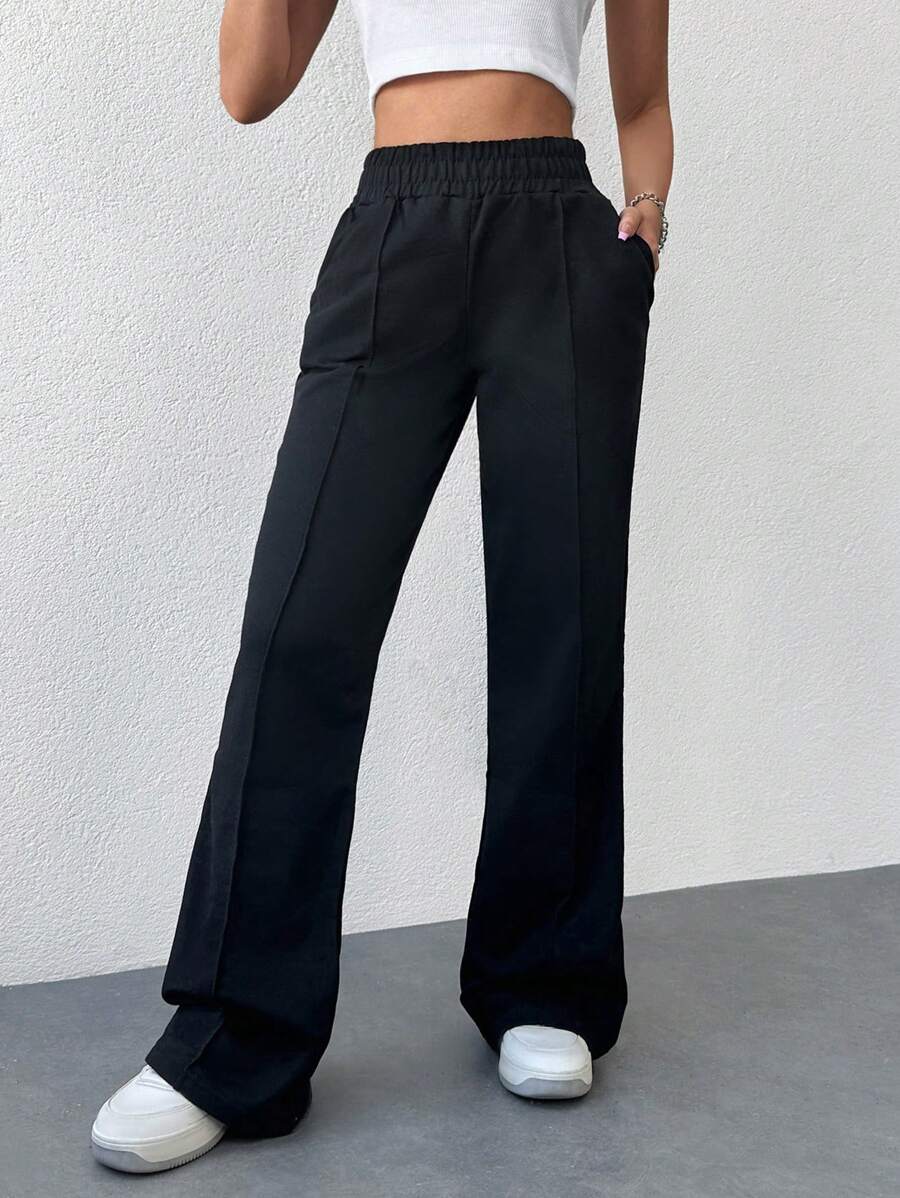 EURMUSE Solid Elastic Waist Sweatpants - Black - View 1