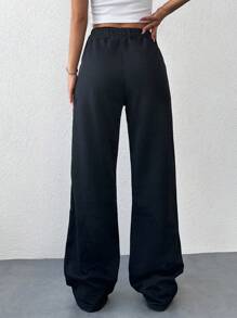 EURMUSE Solid Elastic Waist Sweatpants - Black - View 2