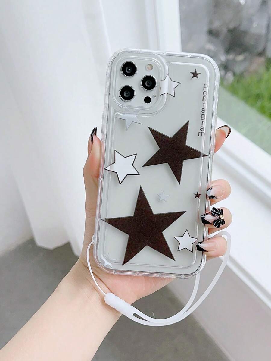星星圖案防摔手機殼附帶繩子 - 無色 - 查看 1