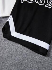 SHEIN 男孩字母圖案棒球領襯衫和短褲 - 黑與白 - 查看 6