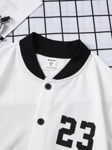 SHEIN 男孩字母圖案棒球領襯衫和短褲 - 黑與白 - 查看 8