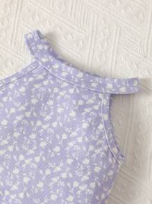 嬰兒碎花掛脖上衣和撞色滾邊短褲 - 紫色 - 查看 4