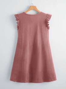 SHEIN Clasi Ruffle Armhole Solid Dress - Dusty Pink - View 2