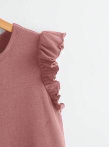 SHEIN Clasi Ruffle Armhole Solid Dress - Dusty Pink - View 3