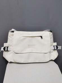時尚防水尼龍單肩包女性休閒斜挎包中性大容量郵差包 - 白色 - 查看 2