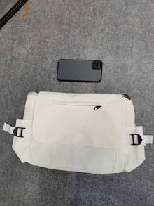 時尚防水尼龍單肩包女性休閒斜挎包中性大容量郵差包 - 白色 - 查看 5