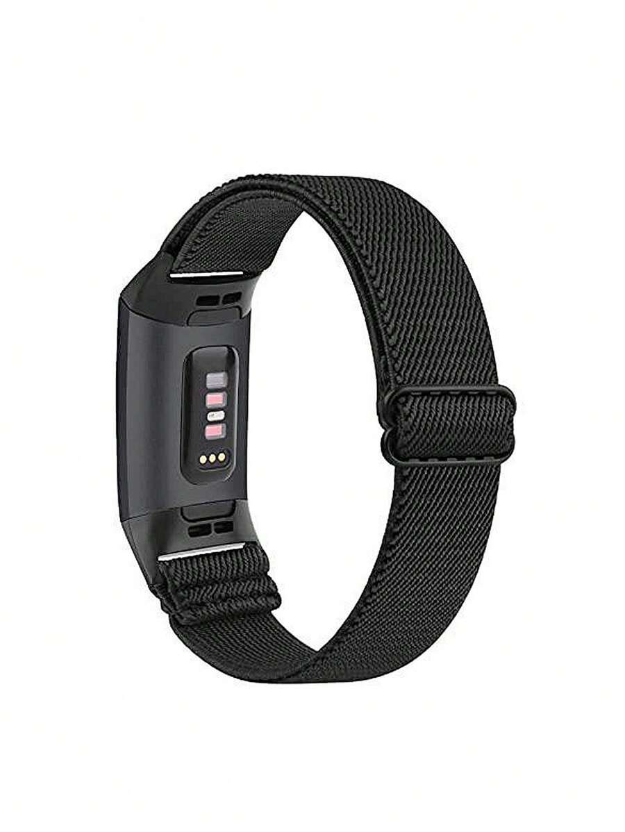 1入組素色織物彈性錶帶適用於Fitbit Charge 3/4/5 - 黑色 - 查看 1