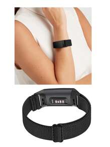 1入組素色織物彈性錶帶適用於Fitbit Charge 3/4/5 - 黑色 - 查看 3