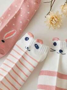 5對兒童貓印花短襪適合夏天 - 彩色 - 查看 4