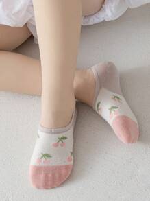 5雙女孩兔子和花朵圖案織物船襪適用於日常生活 - 彩色 - 查看 3