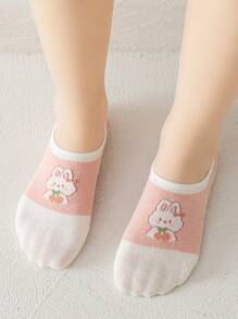 5雙女孩兔子和花朵圖案織物船襪適用於日常生活 - 彩色 - 查看 5
