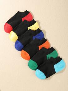 6 đôi tất trẻ em bằng vải khối màu thời trang cho cuộc sống hàng ngày - Nhiều màu - Xem 1
