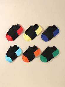 6 đôi tất trẻ em bằng vải khối màu thời trang cho cuộc sống hàng ngày - Nhiều màu - Xem 2