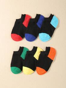 6 đôi tất trẻ em bằng vải khối màu thời trang cho cuộc sống hàng ngày - Nhiều màu - Xem 3
