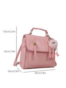 迷你極簡翻蓋背包附包飾 - 粉色 - 查看 3