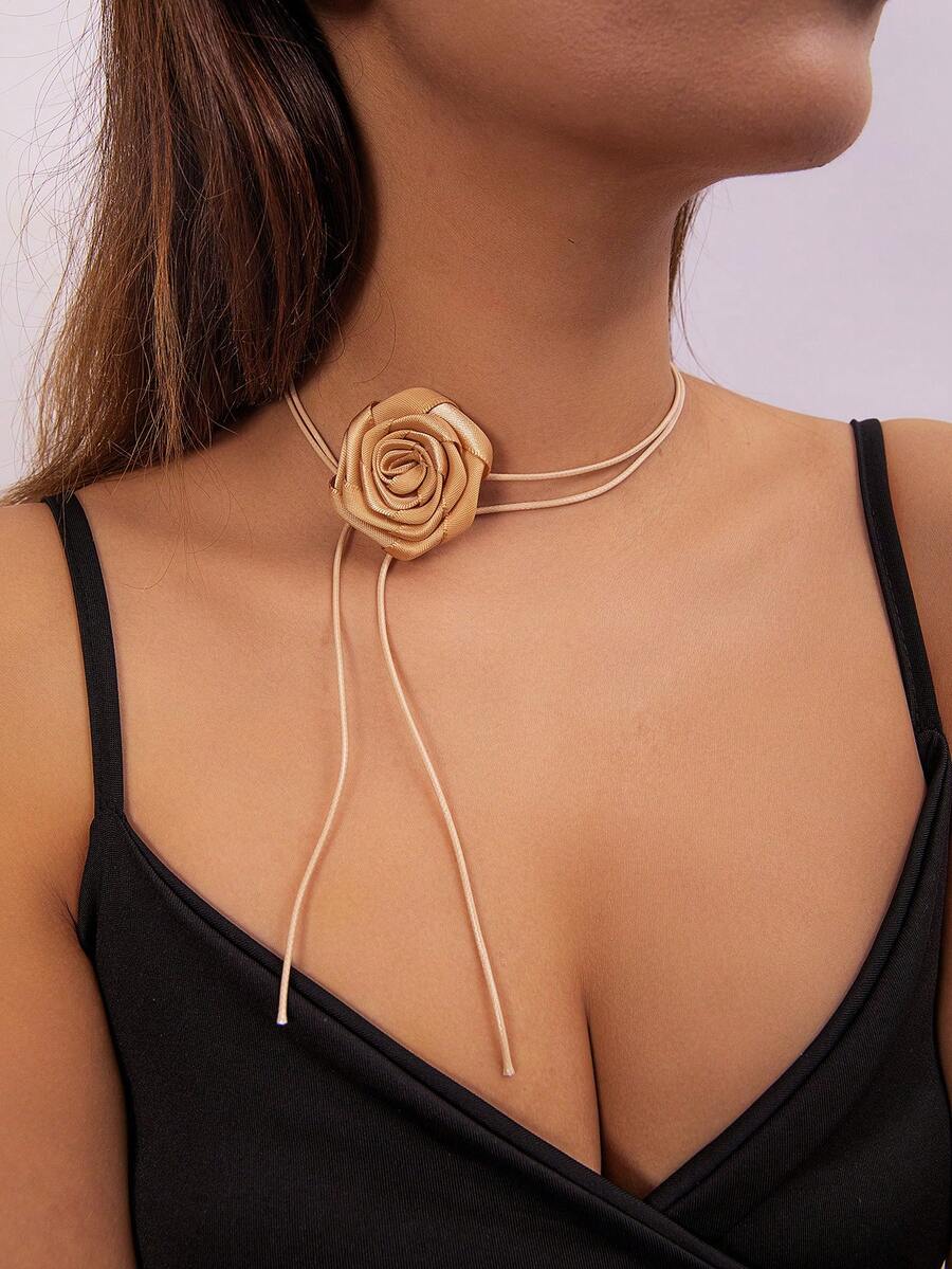 1pc Fashionable Flower Decor Choker For Women For Party - Champagne - View 1