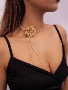 1pc Fashionable Flower Decor Choker For Women For Party - Champagne - View 4