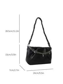 小方包抽褶細節鏈條和愛心裝飾 - 黑色 - 查看 3