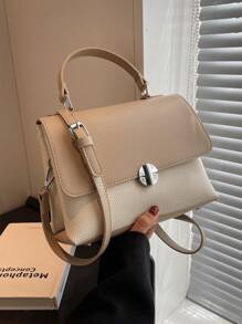 小翻蓋方包撞色荔枝紋壓花轉鎖 - 彩色 - 查看 1