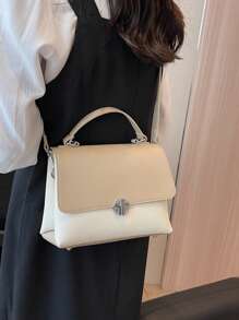 小翻蓋方包撞色荔枝紋壓花轉鎖 - 彩色 - 查看 5