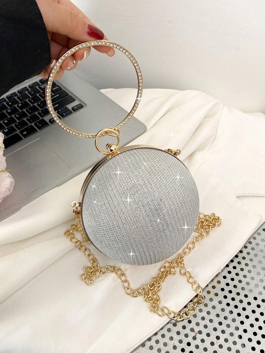 Mini Vòng Tròn Lấp Lánh Túi Rhinestone Trang Trí Tay Cầm Vòng Trên, Ví Cô Dâu Hoàn Hảo Cho Đám Cưới, Vũ Hội & Sự Kiện Tiệc - Bạc - Xem 1