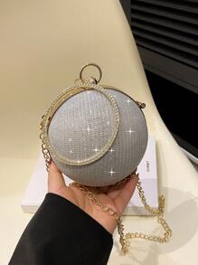 Mini Vòng Tròn Lấp Lánh Túi Rhinestone Trang Trí Tay Cầm Vòng Trên, Ví Cô Dâu Hoàn Hảo Cho Đám Cưới, Vũ Hội & Sự Kiện Tiệc - Bạc - Xem 3