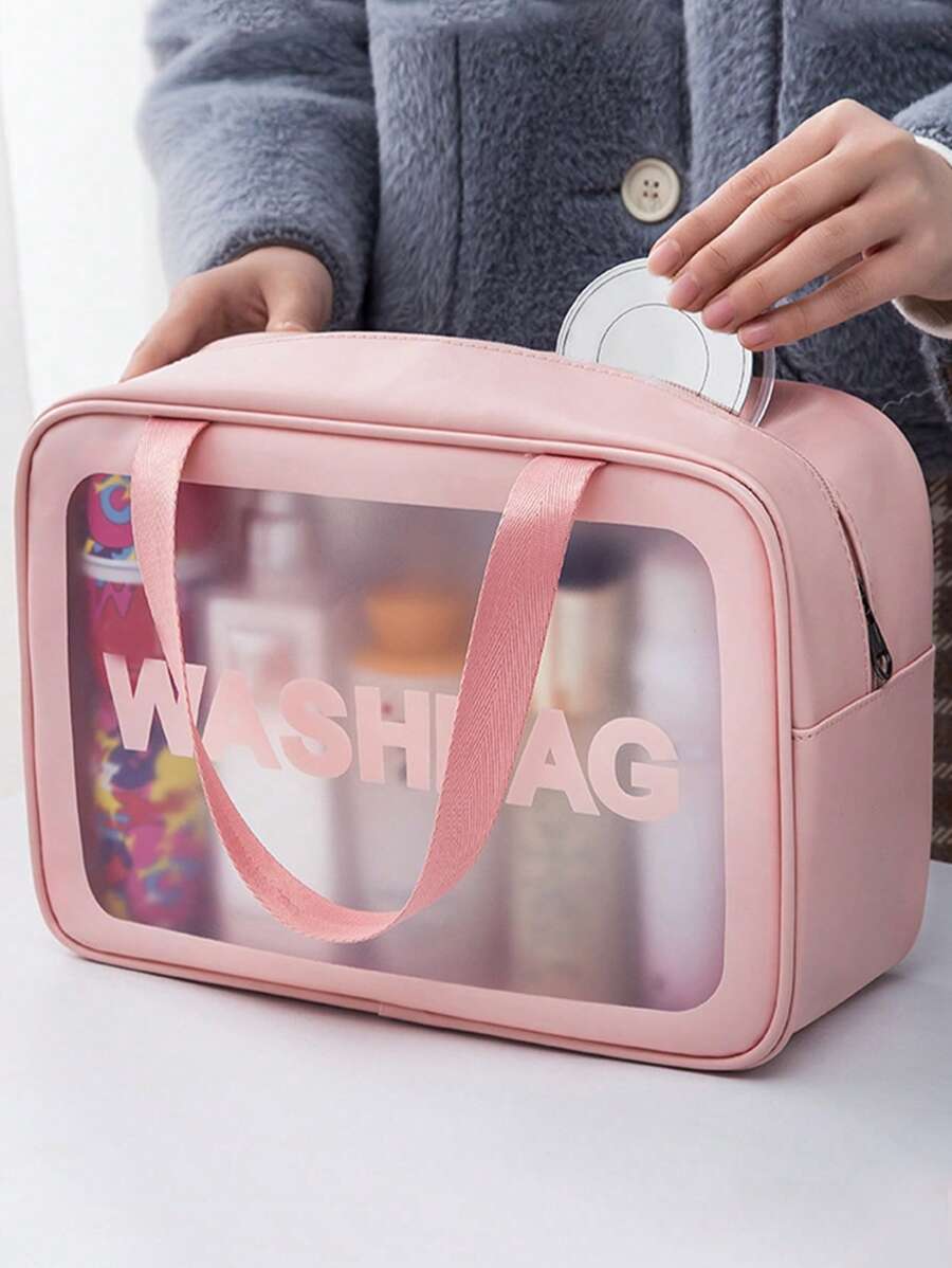 1Pc Letter Graphic Pu Waterproof Makeup Bag,Makeup Bag Makeup Pouch Skincare Bag Toiletry Bag Packing Cubes,Travel Essentials Cruise Essentials Dorm Essentials,Wedding Bridesmaid Gifts,Mom Gifts,Birthday Gifts,Gifts For Friends And Teachers,Home Decor,Bathroom Livingroom Bedroom Decor,Bathroom Organizer,Jewelry Organizer,Lip Oil Organizer,Nail Polish Organizer