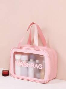 1Pc Letter Graphic Pu Waterproof Makeup Bag,Makeup Bag Makeup Pouch Skincare Bag Toiletry Bag Packing Cubes,Travel Essentials Cruise Essentials Dorm Essentials,Wedding Bridesmaid Gifts,Mom Gifts,Birthday Gifts,Gifts For Friends And Teachers,Home Decor,Bathroom Livingroom Bedroom Decor,Bathroom Organizer,Jewelry Organizer,Lip Oil Organizer,Nail Polish Organizer - Pink - View 7