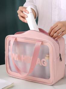 1Pc Letter Graphic Pu Waterproof Makeup Bag,Makeup Bag Makeup Pouch Skincare Bag Toiletry Bag Packing Cubes,Travel Essentials Cruise Essentials Dorm Essentials,Wedding Bridesmaid Gifts,Mom Gifts,Birthday Gifts,Gifts For Friends And Teachers,Home Decor,Bathroom Livingroom Bedroom Decor,Bathroom Organizer,Jewelry Organizer,Lip Oil Organizer,Nail Polish Organizer - Pink - View 8