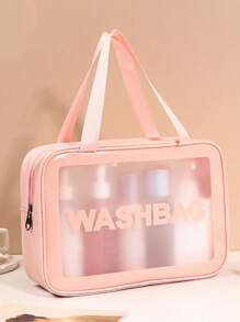 1Pc Letter Graphic Pu Waterproof Makeup Bag,Makeup Bag Makeup Pouch Skincare Bag Toiletry Bag Packing Cubes,Travel Essentials Cruise Essentials Dorm Essentials,Wedding Bridesmaid Gifts,Mom Gifts,Birthday Gifts,Gifts For Friends And Teachers,Home Decor,Bathroom Livingroom Bedroom Decor,Bathroom Organizer,Jewelry Organizer,Lip Oil Organizer,Nail Polish Organizer - Pink - View 9