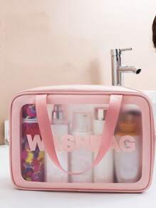 1Pc Letter Graphic Pu Waterproof Makeup Bag,Makeup Bag Makeup Pouch Skincare Bag Toiletry Bag Packing Cubes,Travel Essentials Cruise Essentials Dorm Essentials,Wedding Bridesmaid Gifts,Mom Gifts,Birthday Gifts,Gifts For Friends And Teachers,Home Decor,Bathroom Livingroom Bedroom Decor,Bathroom Organizer,Jewelry Organizer,Lip Oil Organizer,Nail Polish Organizer - Pink - View 10