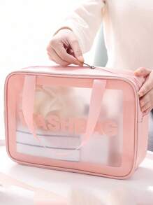 1Pc Letter Graphic Pu Waterproof Makeup Bag,Makeup Bag Makeup Pouch Skincare Bag Toiletry Bag Packing Cubes,Travel Essentials Cruise Essentials Dorm Essentials,Wedding Bridesmaid Gifts,Mom Gifts,Birthday Gifts,Gifts For Friends And Teachers,Home Decor,Bathroom Livingroom Bedroom Decor,Bathroom Organizer,Jewelry Organizer,Lip Oil Organizer,Nail Polish Organizer - Pink - View 11