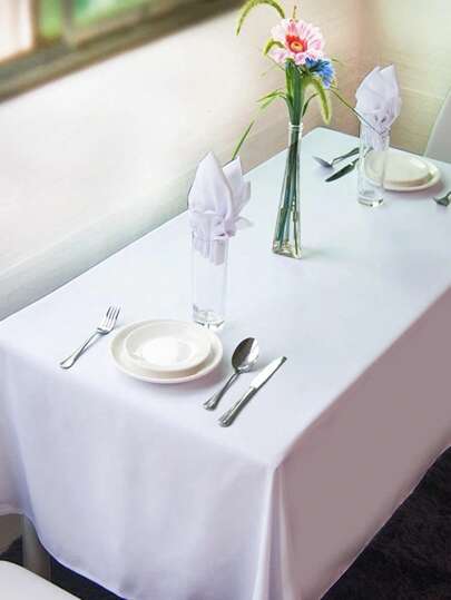 Solid Color Tablecloth, White Simple Polyester Table Cover For Home