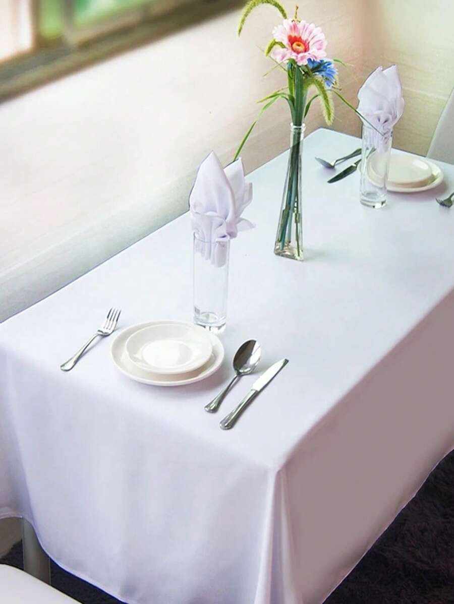Solid Color Tablecloth, White Simple Polyester Table Cover For Home - White - View 1