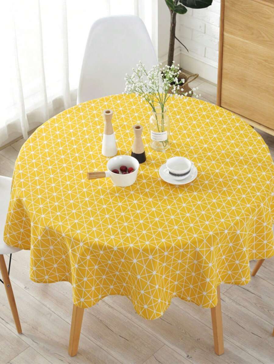 1入組幾何圖案桌布，黃色滌綸家用桌布 - 黃色 - 查看 1