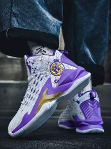 Men Breathable Color Block Letter Graphic Lace-up Front Basketball Shoes, Sporty Outdoor Sneakers - Multicolor - View 3