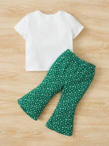 SHEIN Leap Crew 嬰兒女孩人物圖形t恤和迷你花朵喇叭褲 - 彩色 - 查看 2