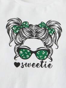 SHEIN Leap Crew 嬰兒女孩人物圖形t恤和迷你花朵喇叭褲 - 彩色 - 查看 5