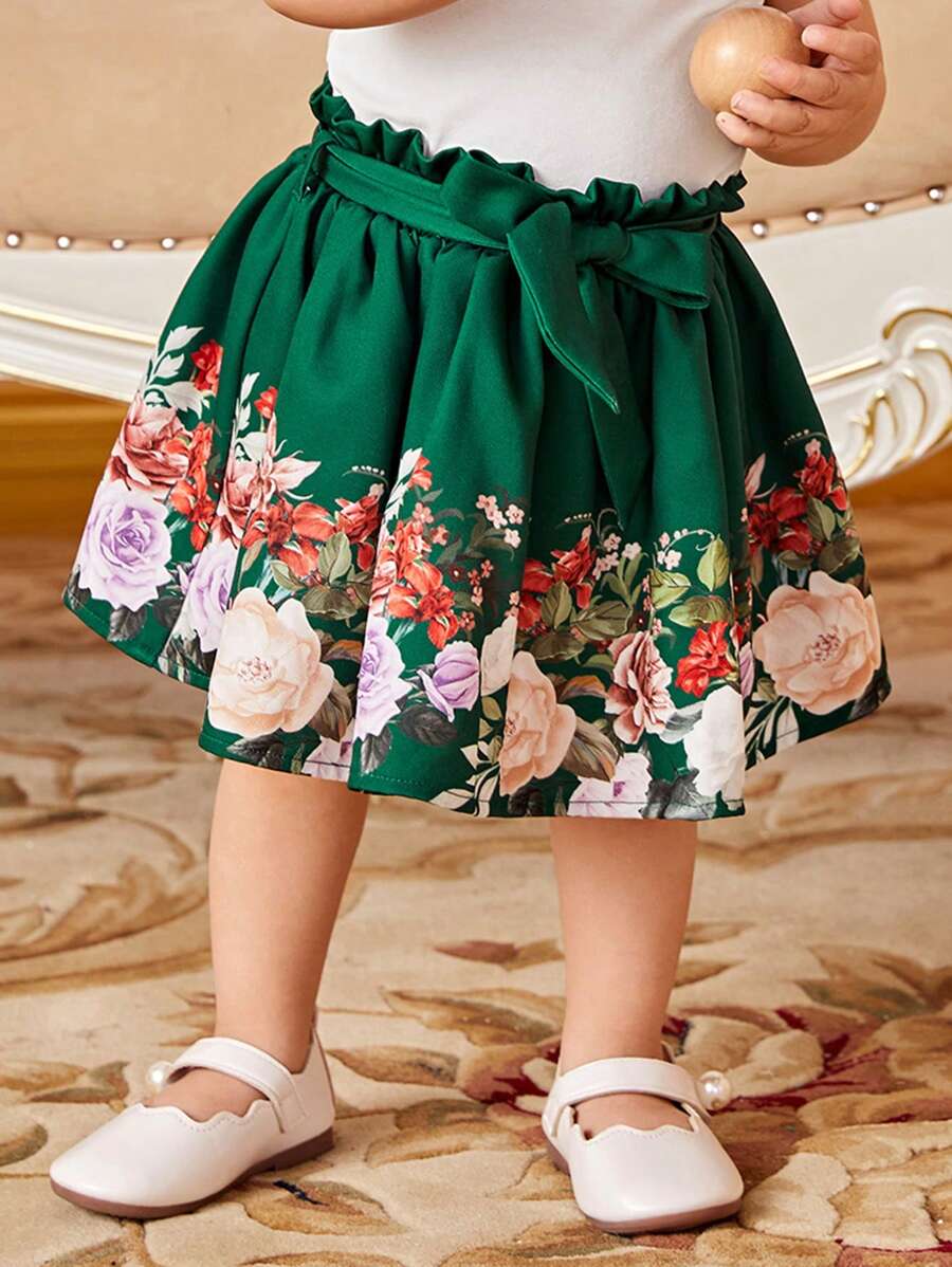 SHEIN Đồ dưới đáy Bé Quần paper-bag Thắt lưng Hoa - Nhiều màu - Xem 1