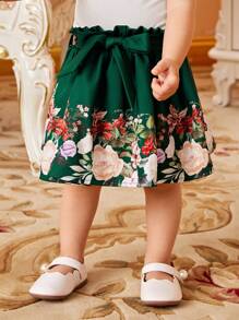 SHEIN Đồ dưới đáy Bé Quần paper-bag Thắt lưng Hoa - Nhiều màu - Xem 3