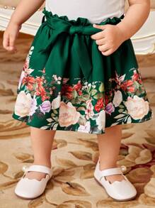 SHEIN Đồ dưới đáy Bé Quần paper-bag Thắt lưng Hoa - Nhiều màu - Xem 4