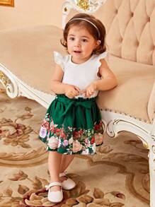 SHEIN Đồ dưới đáy Bé Quần paper-bag Thắt lưng Hoa - Nhiều màu - Xem 5