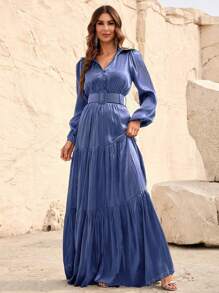 Faeriesty Lantern Sleeve Ruffle Hem Belted Dress Party Dress Wedding Guest Cocktail Dress